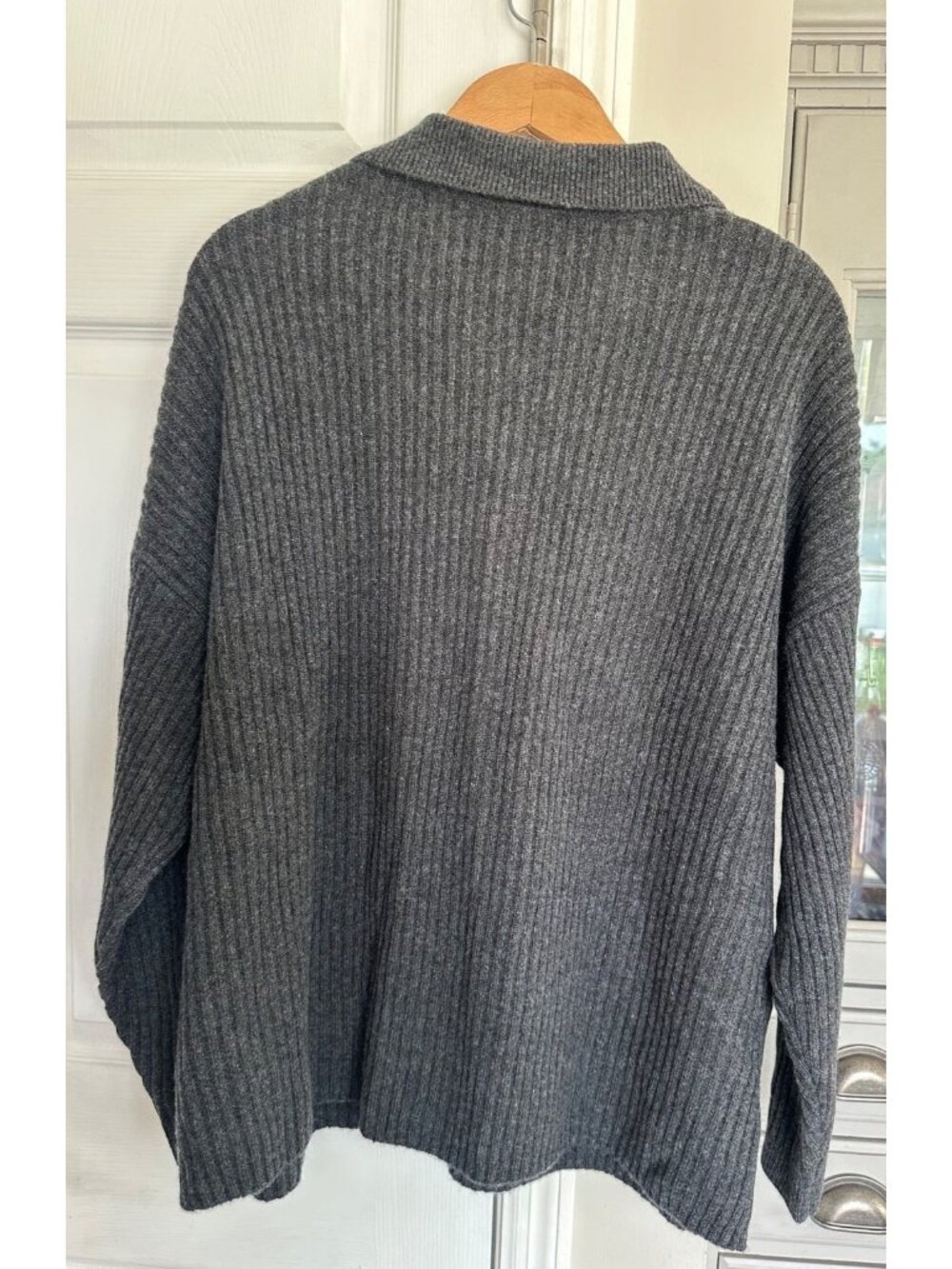 Quince XL Grey Mongolian Cashmere Wide-Rib Oversized Collared Cardigan NEW - Picture 3 of 8